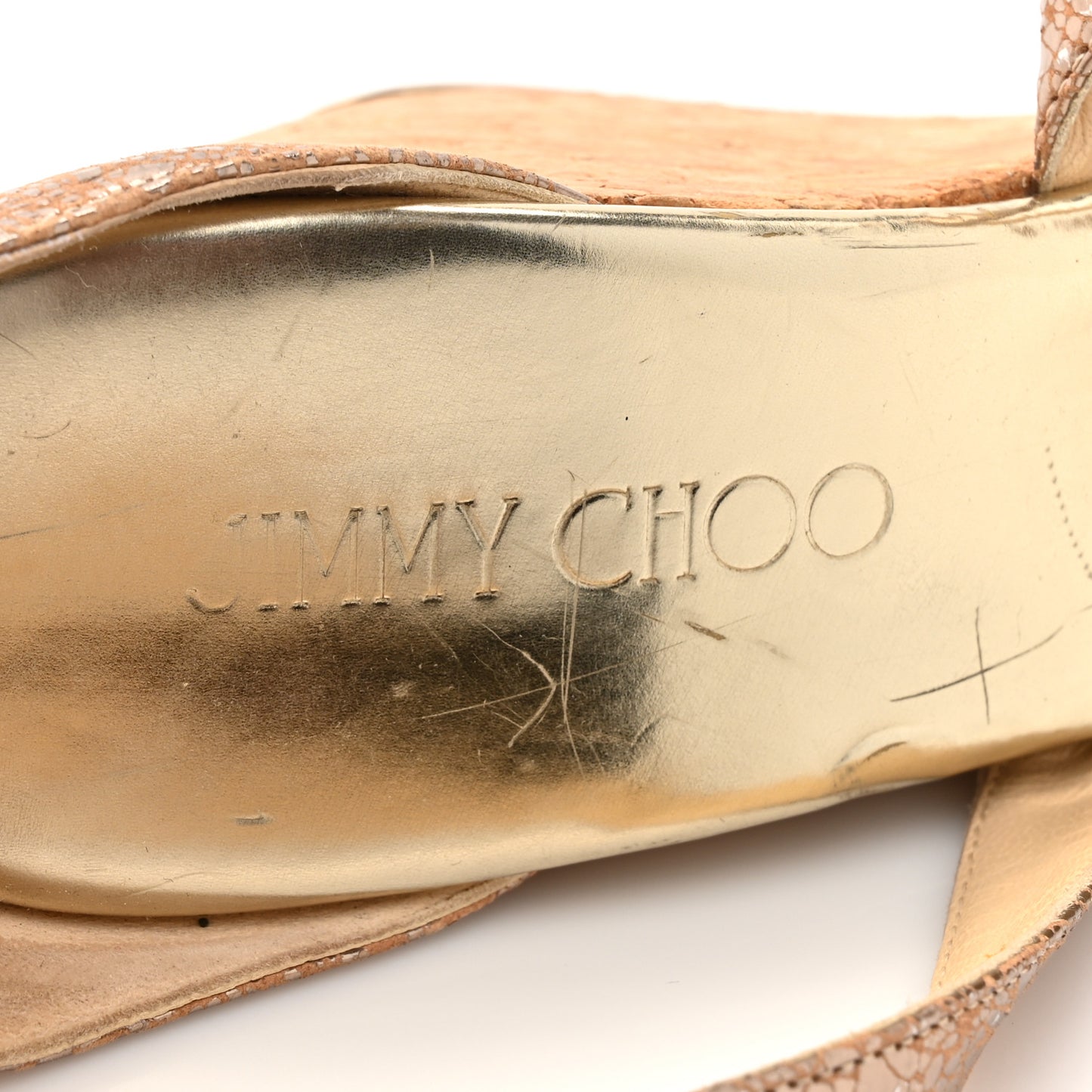Metallic Calfskin Cork Portia 120 Wedge Sandals 38.5 Gold
