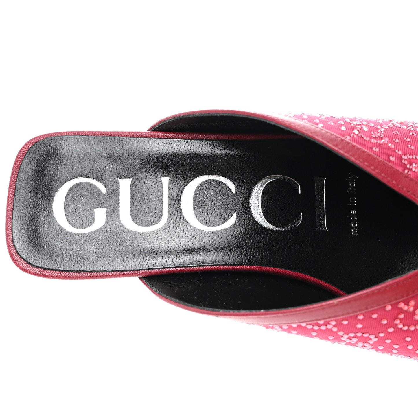 Moire Fabric Malaga Kid Crystal GG Monogram Square G 95mm Slide Sandals 38 Dark Cherry Red