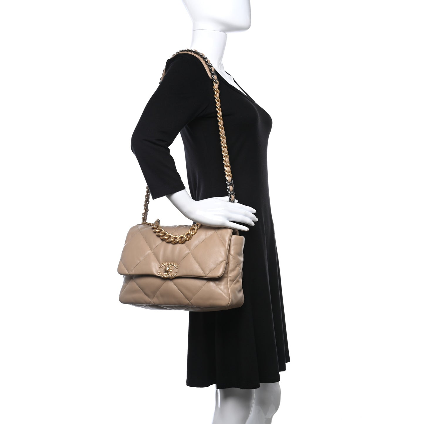 Quilted Large Chanel 19 Flap Dark Beige