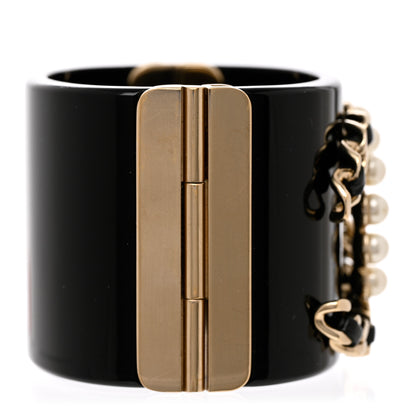 Chanel Pearl Calfskin Chain CC Cuff Black Gold 3 of 7