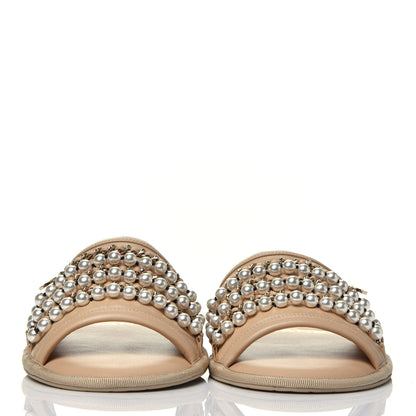 Chanel Lambskin Pearl Chain Flat Slipper Sandals M Beige 2 of 9