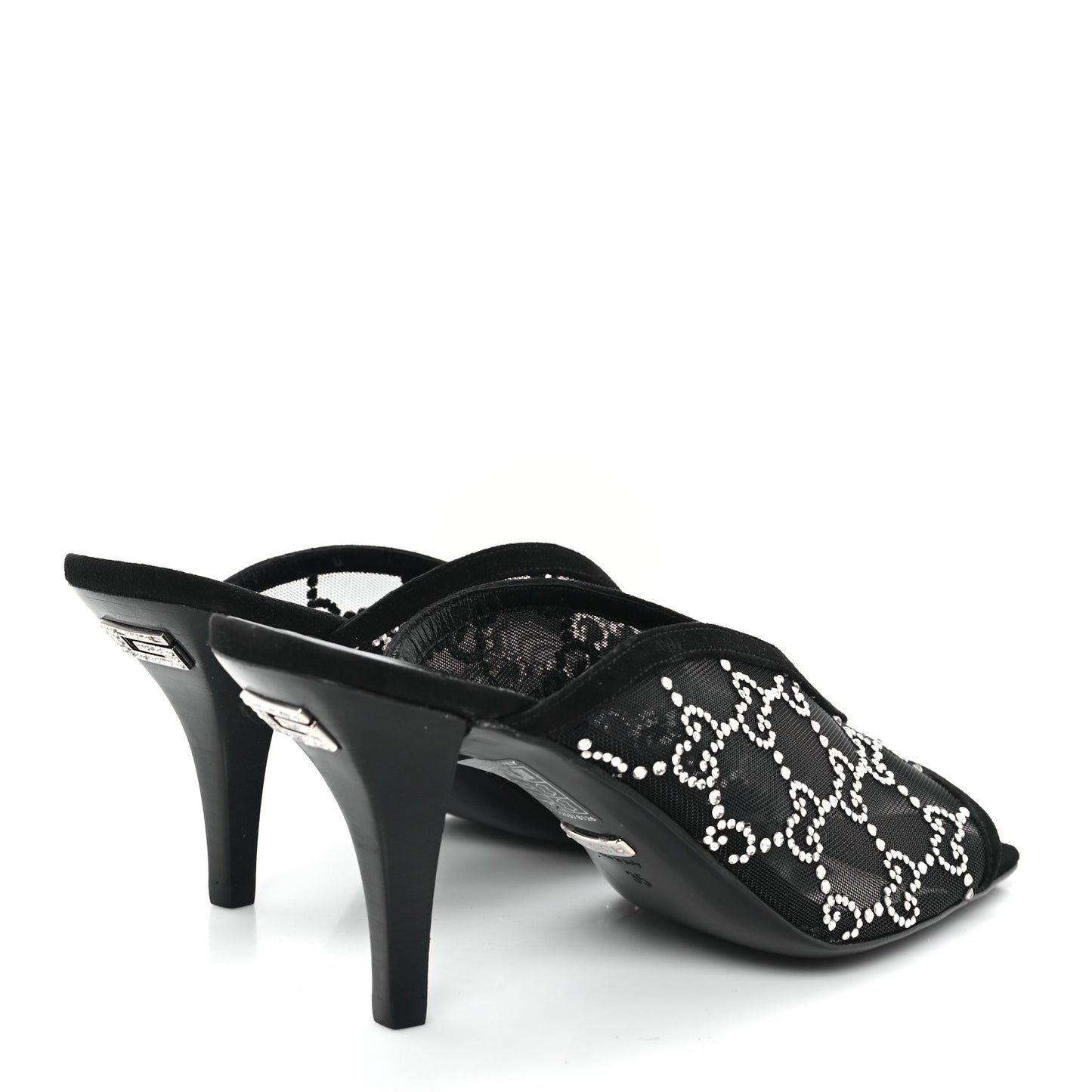 Tela Retino Kid Scamosciato Crystal GG Monogram Square G 95mm Slide Sandals 35 Black