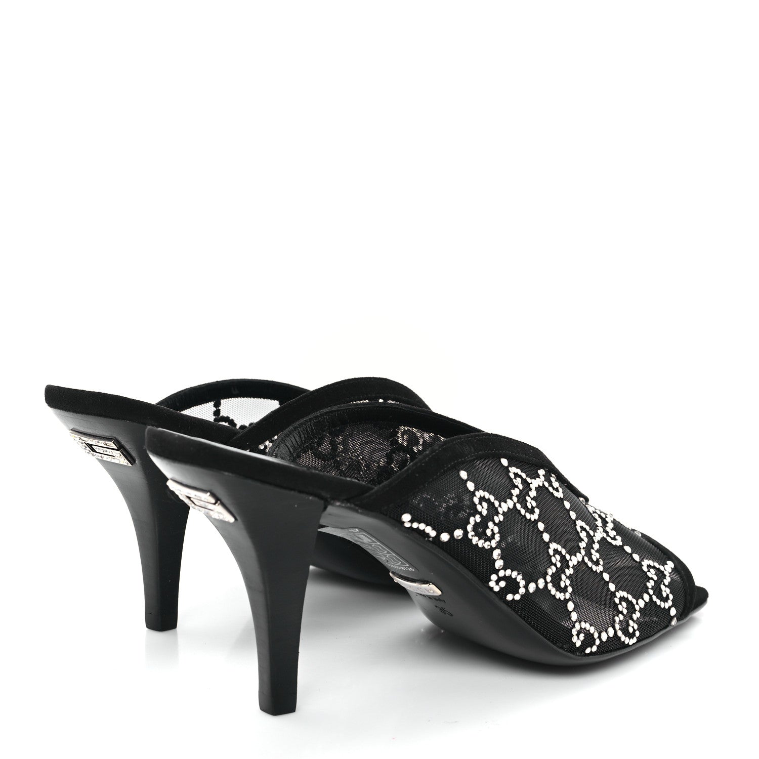 Gucci Tela Retino Kid Scamosciato Crystal GG Monogram Square G 95mm Slide Sandals 35 Black 5 of 9