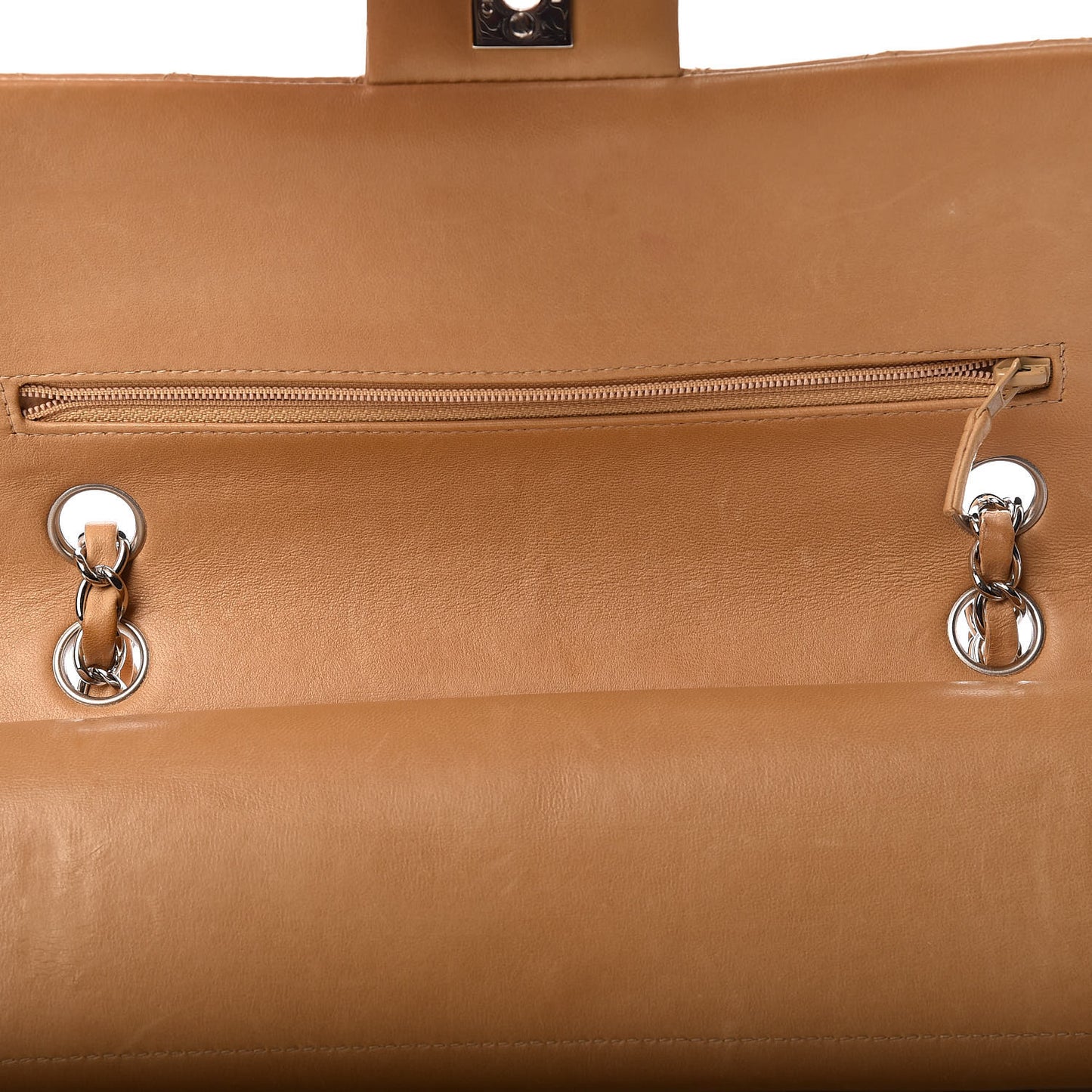 Lambskin Quilted Medium Double Flap Beige