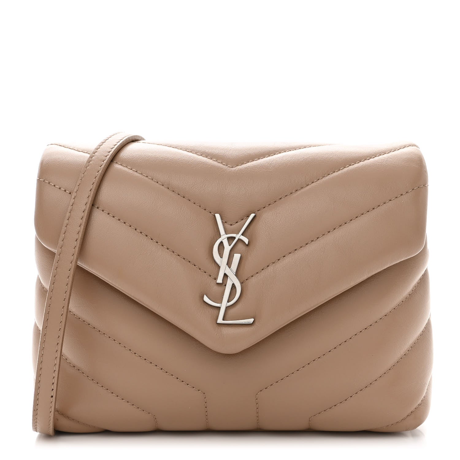 Saint Laurent Calfskin Y Quilted Monogram Toy Loulou Crossbody Bag Dark Beige 1 of 16