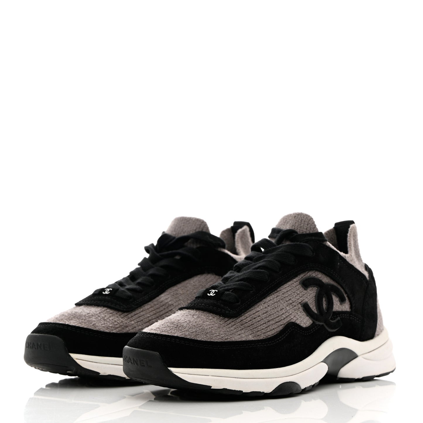 Fabric Suede Calfskin CC Sneakers 40 Grey Black