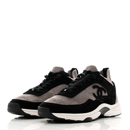 Chanel Fabric Suede Calfskin CC Sneakers 40 Grey Black 3 of 12