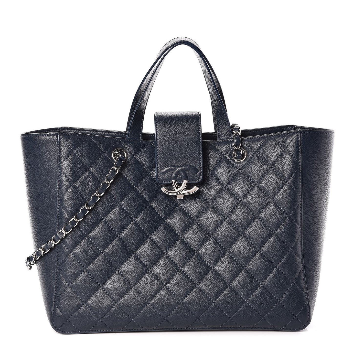 Caviar Quilted Large CC Box Shopping Tote Navy
