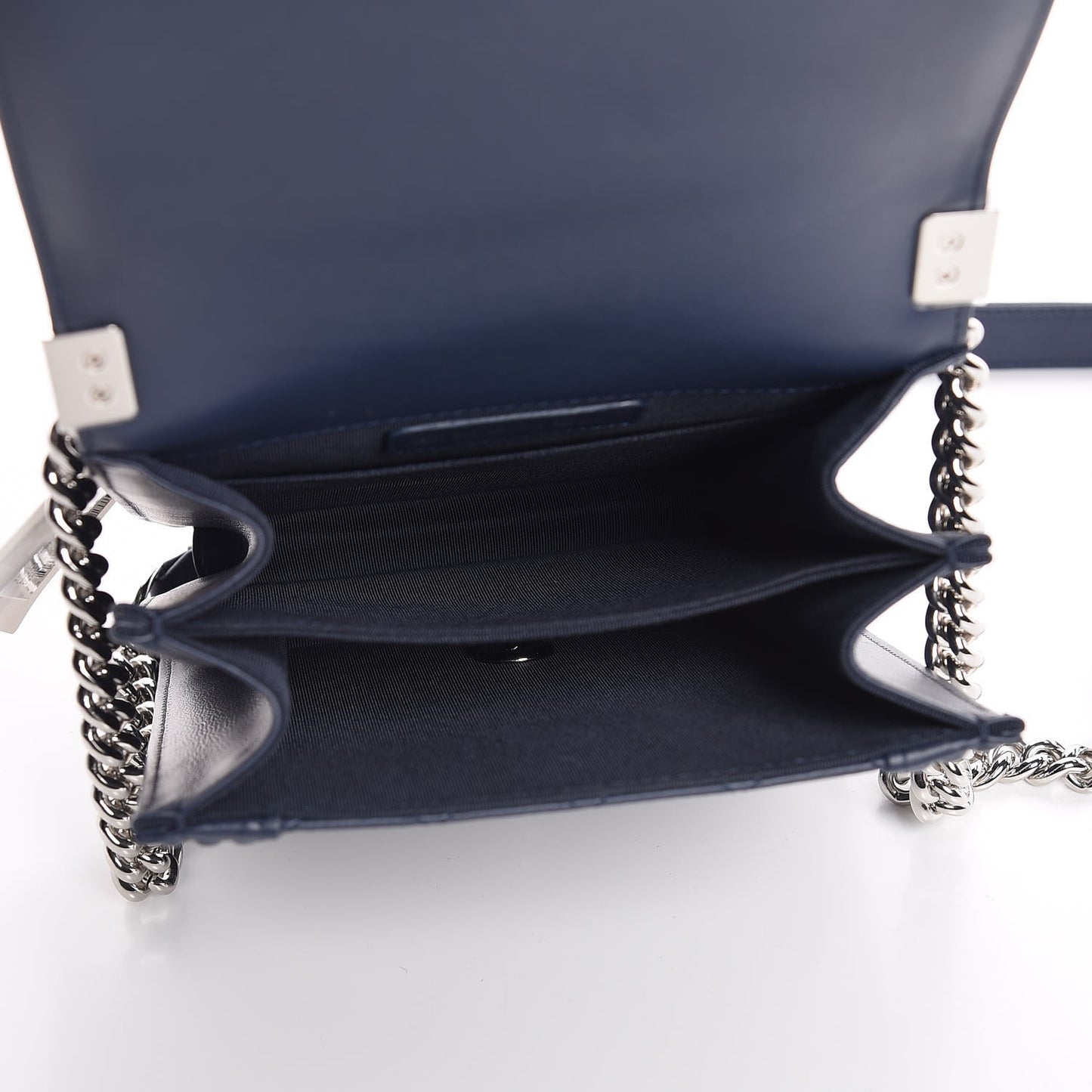 Calfskin Quilted North South Boy Flap Navy