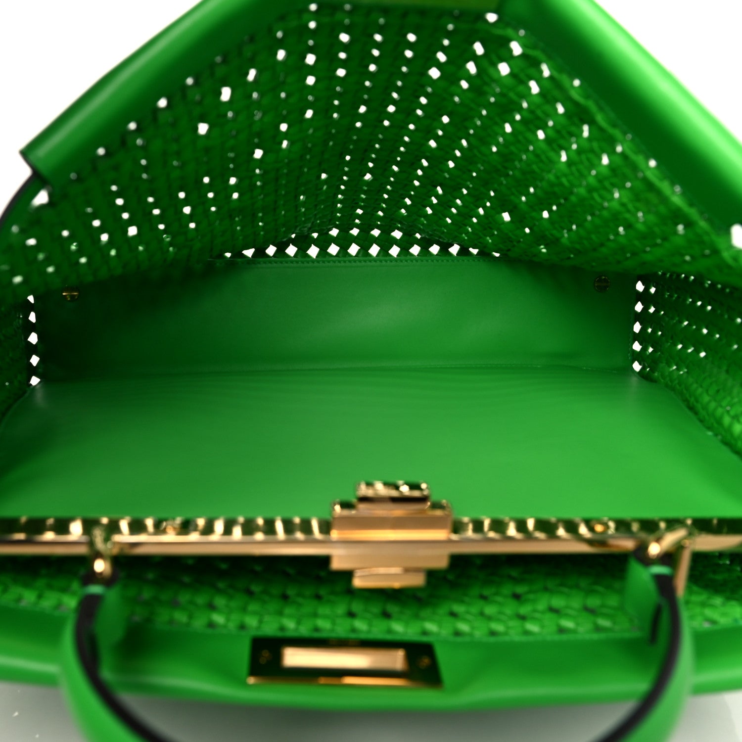 Fendi Nappa Matisse Intreccio Large Peekaboo Iconic Satchel Tomatillo 5 of 9