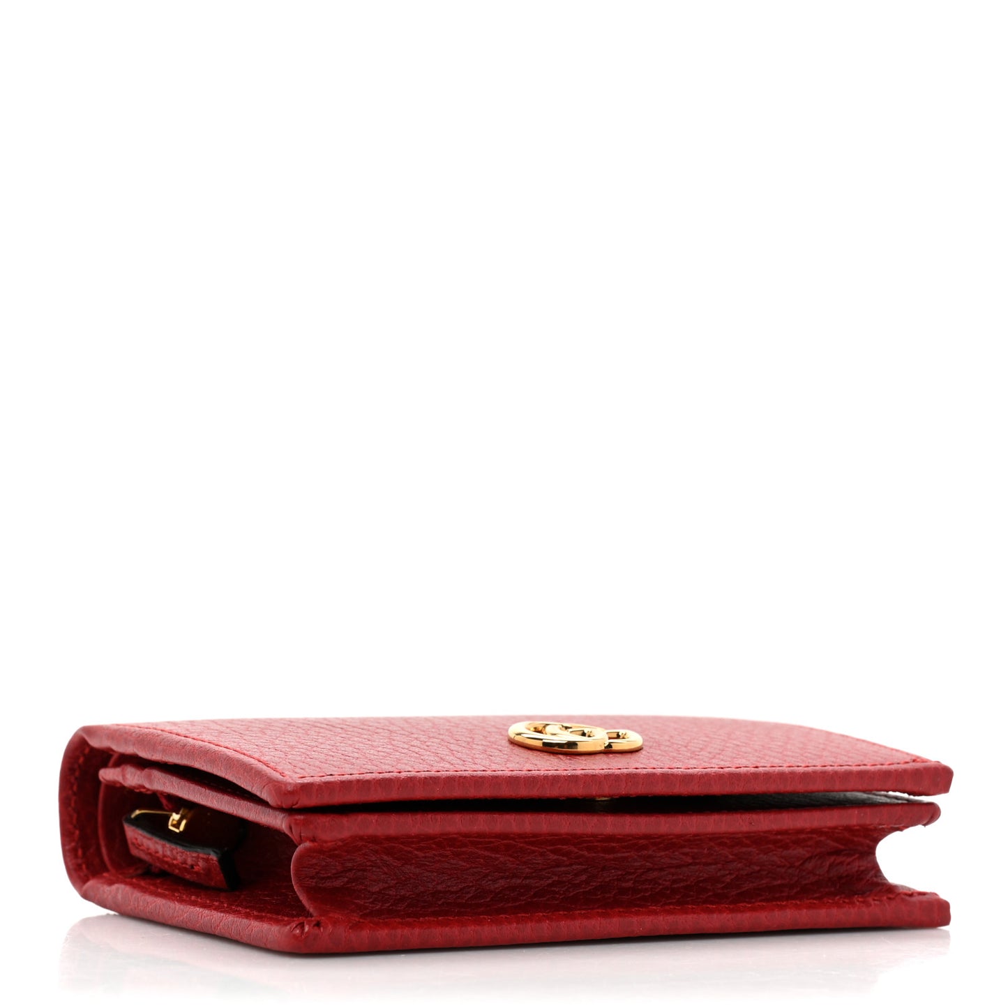 Pebbled Calfskin GG Marmont Card Case Hibiscus Red