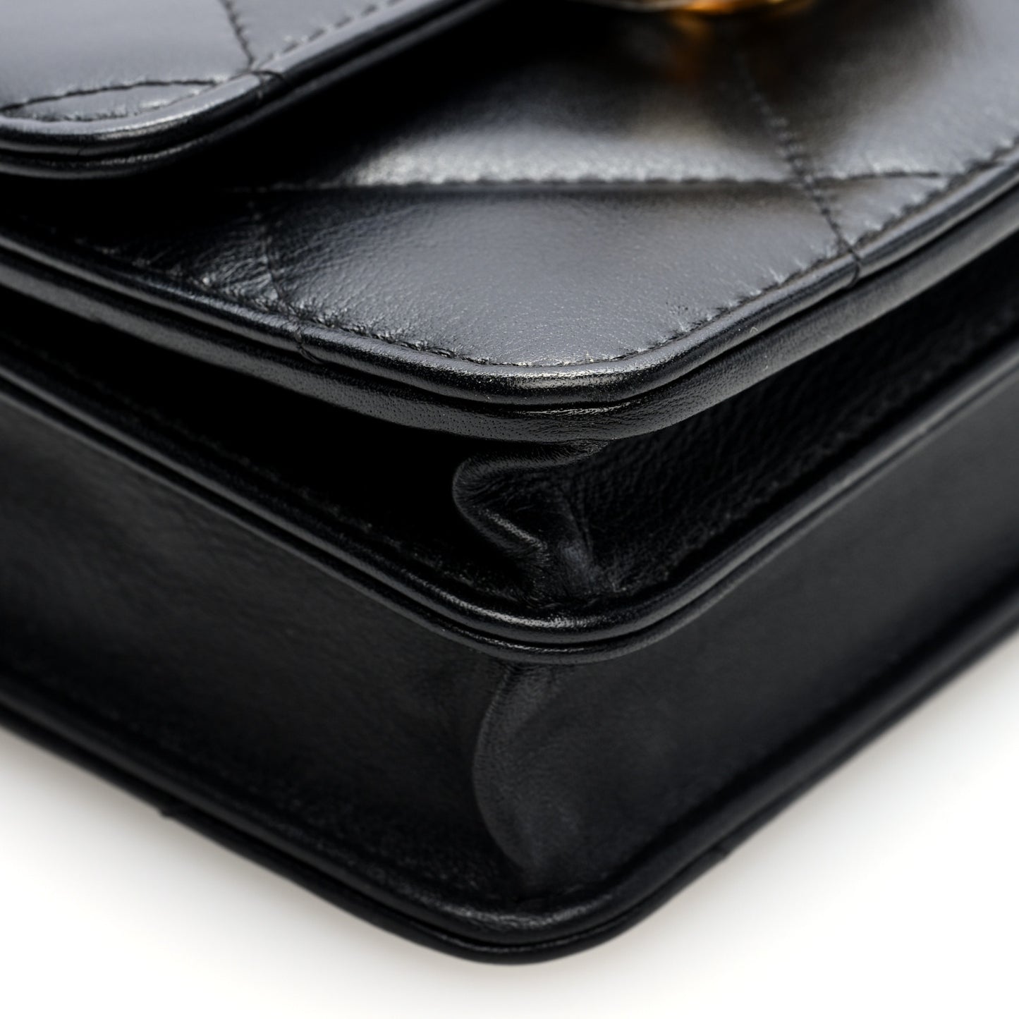 Calfskin Strass Quilted Clutch With Chain Flap Black