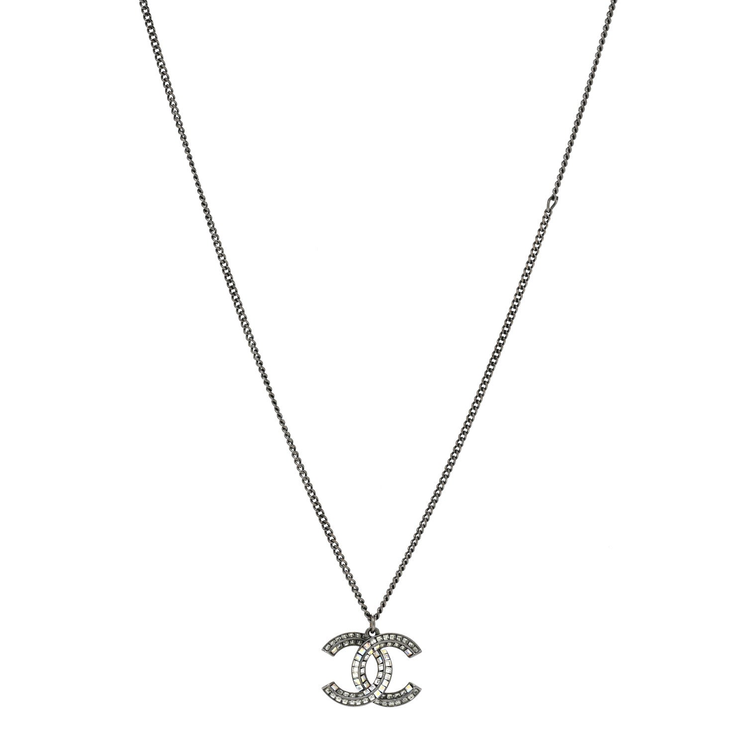 Chanel Baguette Crystal Large CC Necklace Silver 1 of 4