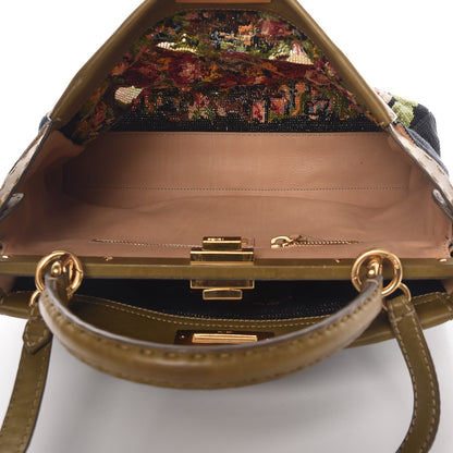 Fendi Canvas Embroidered Large Peekaboo Iconic Satchel Black Multicolor Muschio 8 of 13