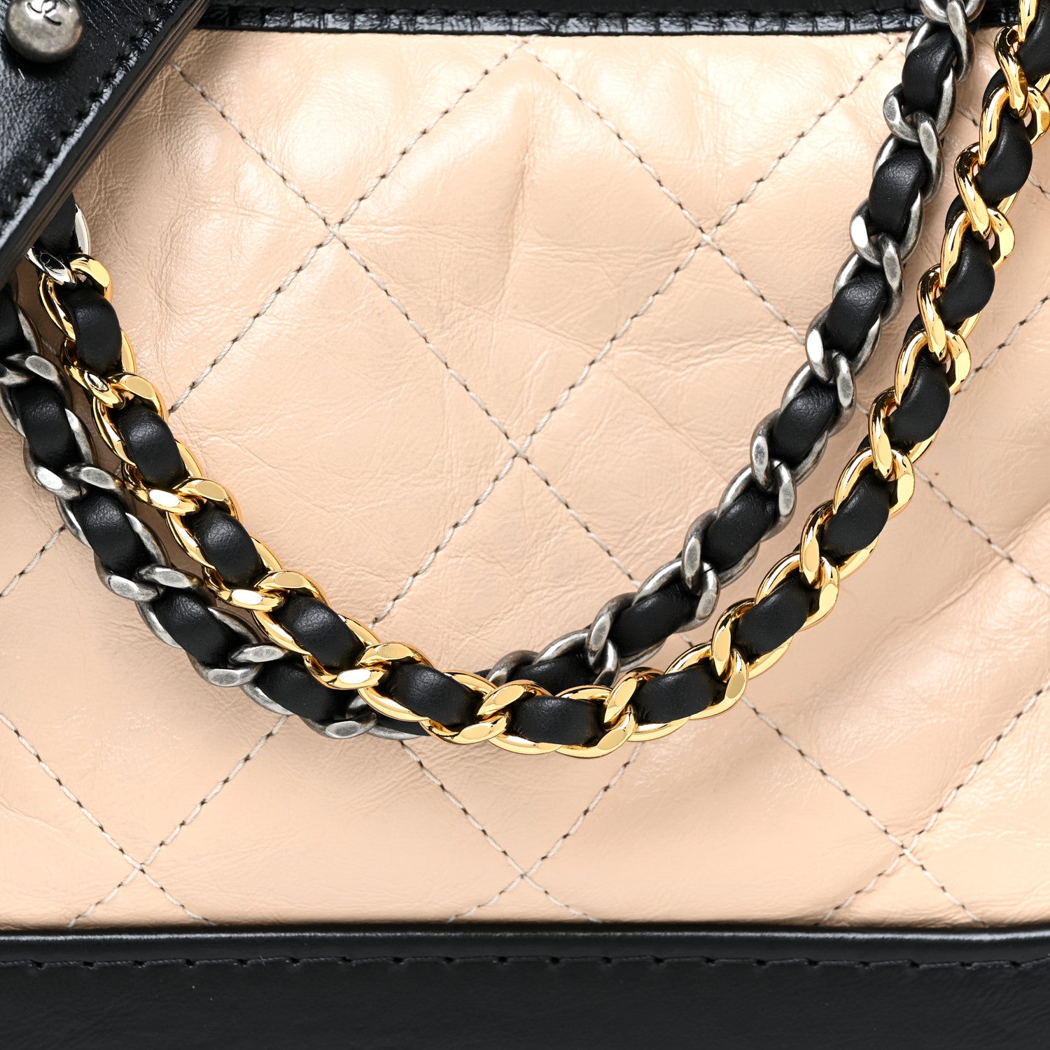 Chanel Aged Calfskin Quilted Small Gabrielle Hobo Beige Black 8 of 11