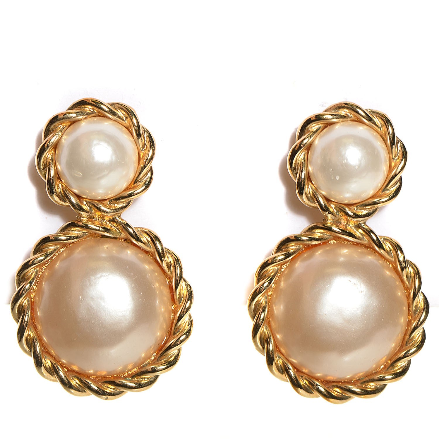 Chanel Pearl Clip On Earrings Gold 1 of 5