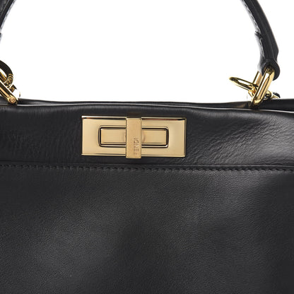 Fendi Vitello Seta Lace Up Medium Peekaboo Iconic Satchel Black 9 of 9