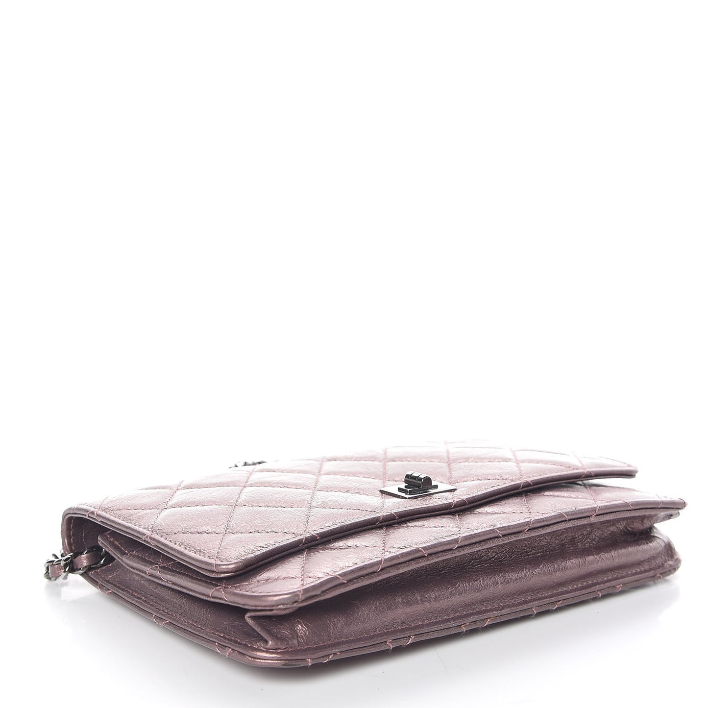Metallic Aged Calfskin Quilted Reissue Wallet On Chain WOC Dark Pink
