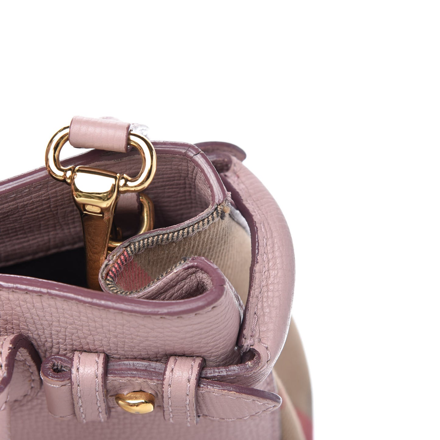 Grainy Calfskin House Check Small Banner Tote Pale Orchid