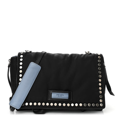 Prada Tessuto Nylon Studded Etiquette Flap Black 1 of 9
