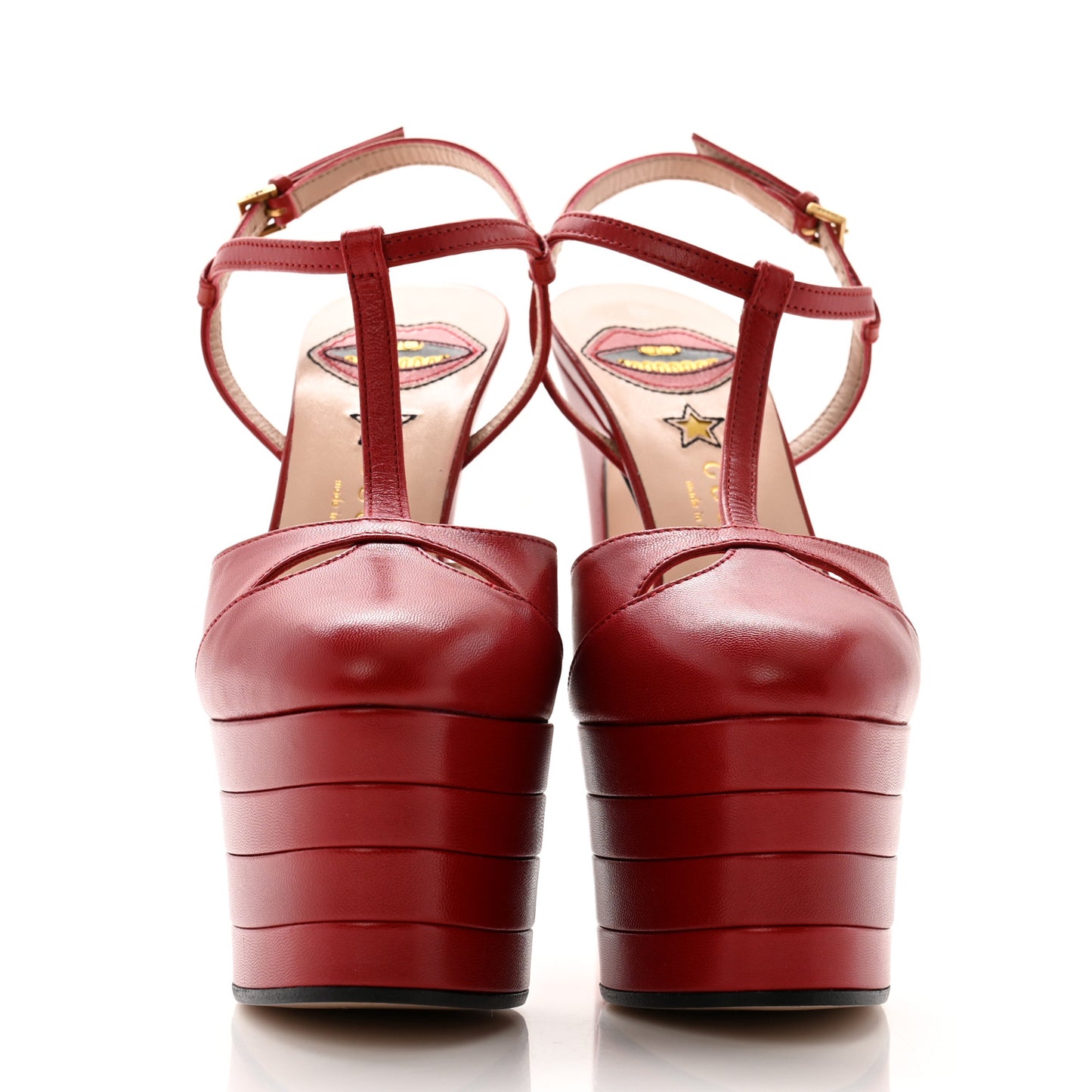 Malaga Kid Angel T-Strap Platform High Heel Pumps 34 Hibiscus Red