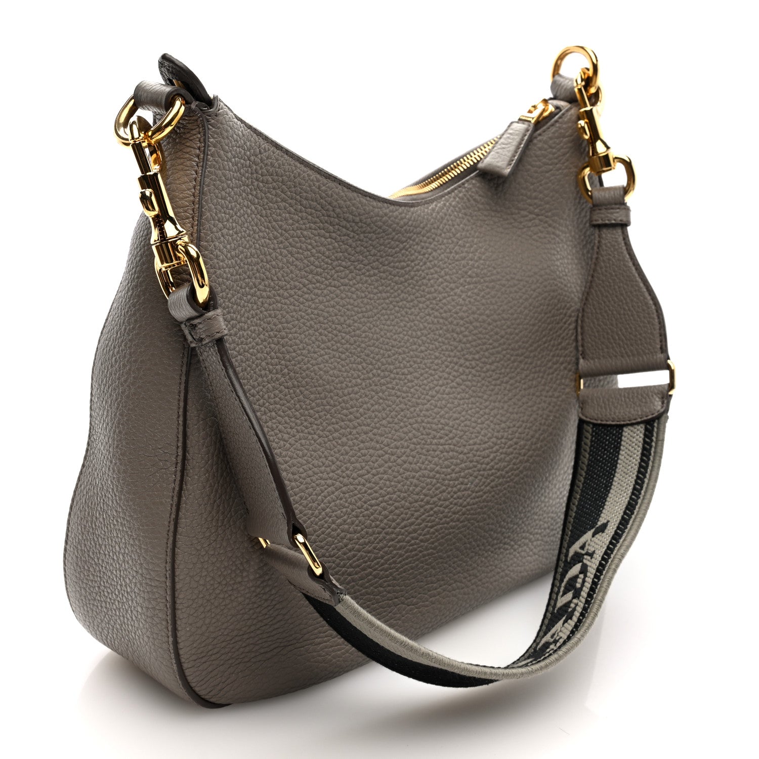 Prada Vitello Daino Soft Large Zippered Messenger Hobo Argilla 3 of 9