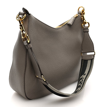 Prada Vitello Daino Soft Large Zippered Messenger Hobo Argilla 3 of 9