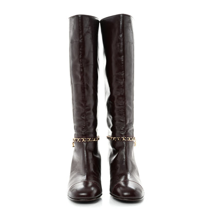 Chanel Crumpled Calfskin Cap Toe Chain Boots 37.5 Burgundy 2 of 7