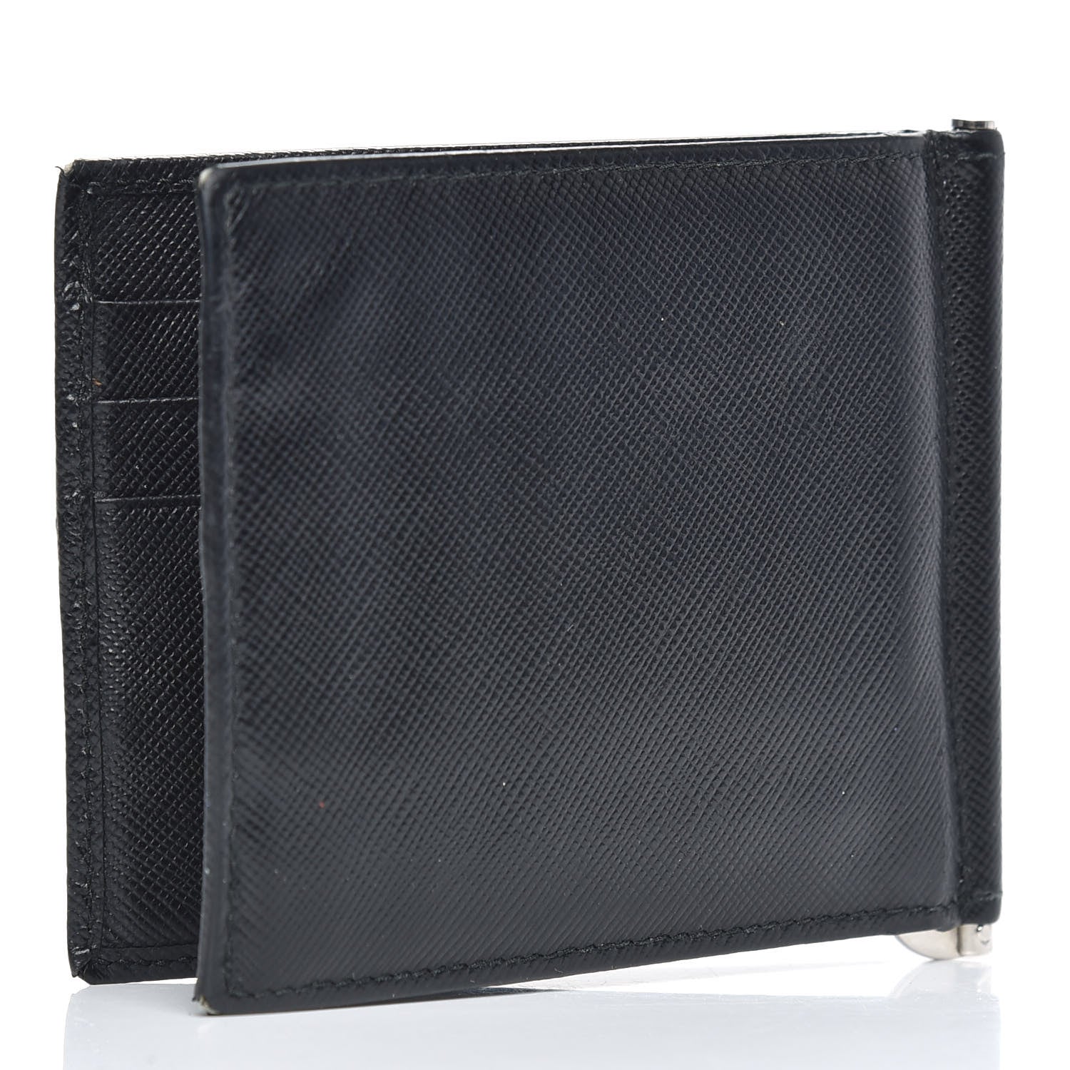 Prada Saffiano Money Clip Bi-Fold Wallet Black 3 of 7