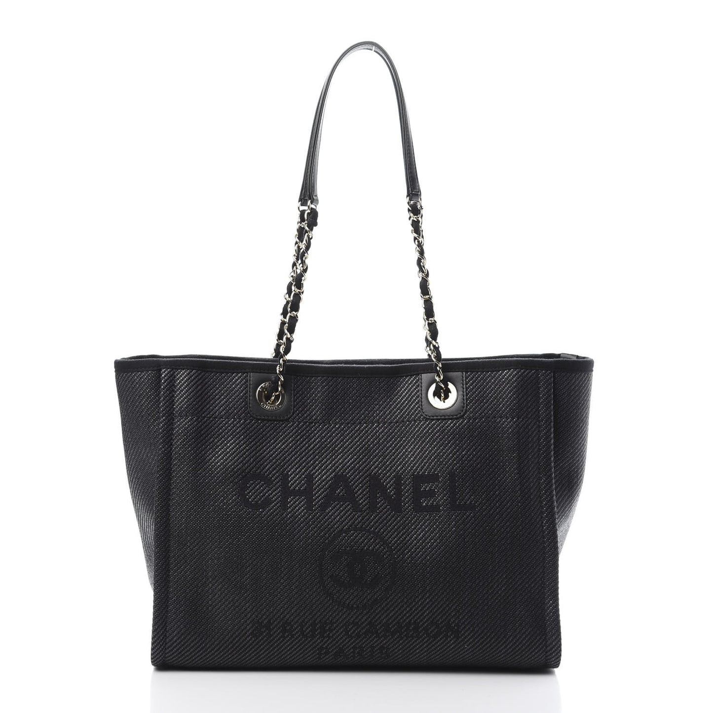 Mixed Fibers Calfskin Small Deauville Tote Black