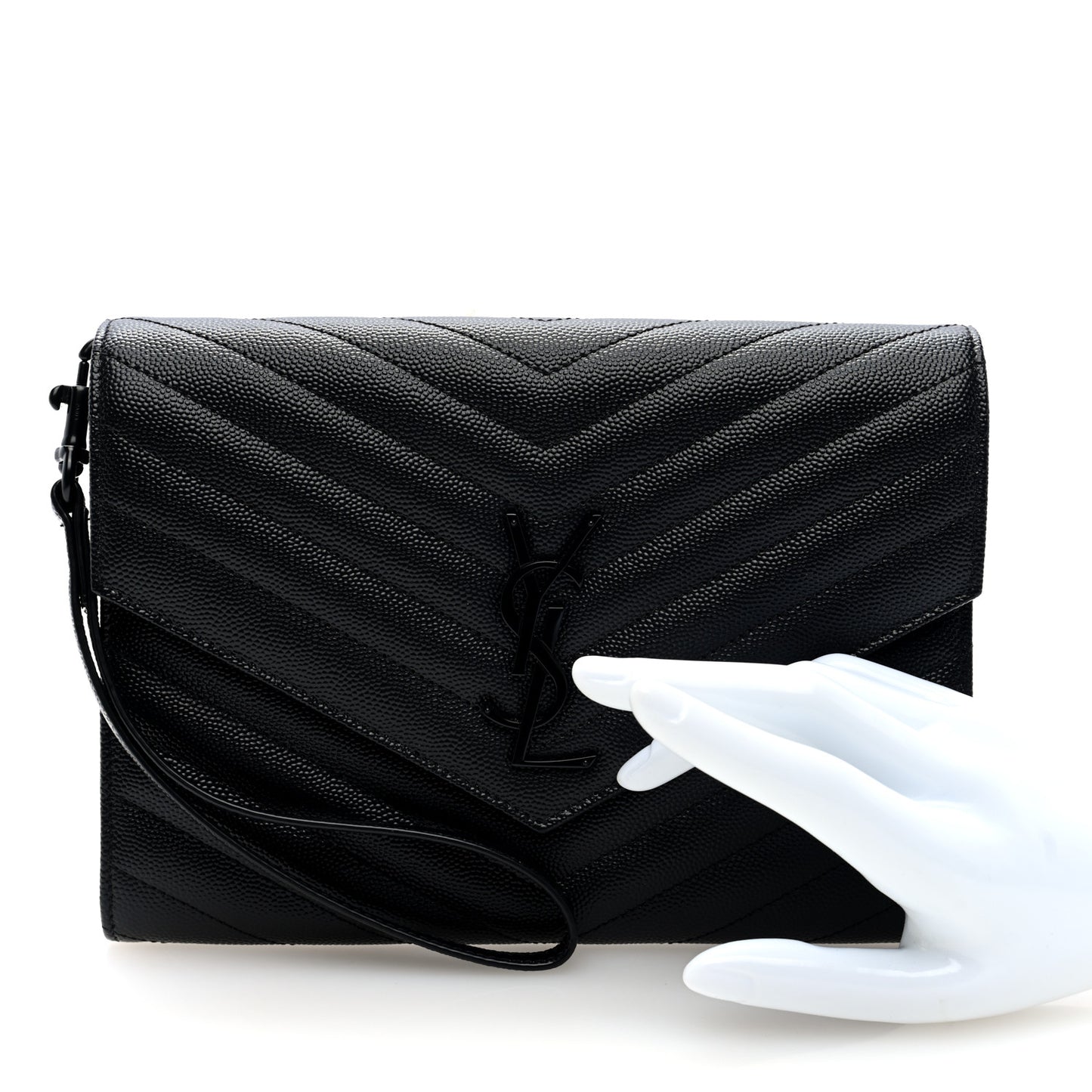 Grain De Poudre Matelasse Chevron Monogram Monochrome Envelope Clutch Black
