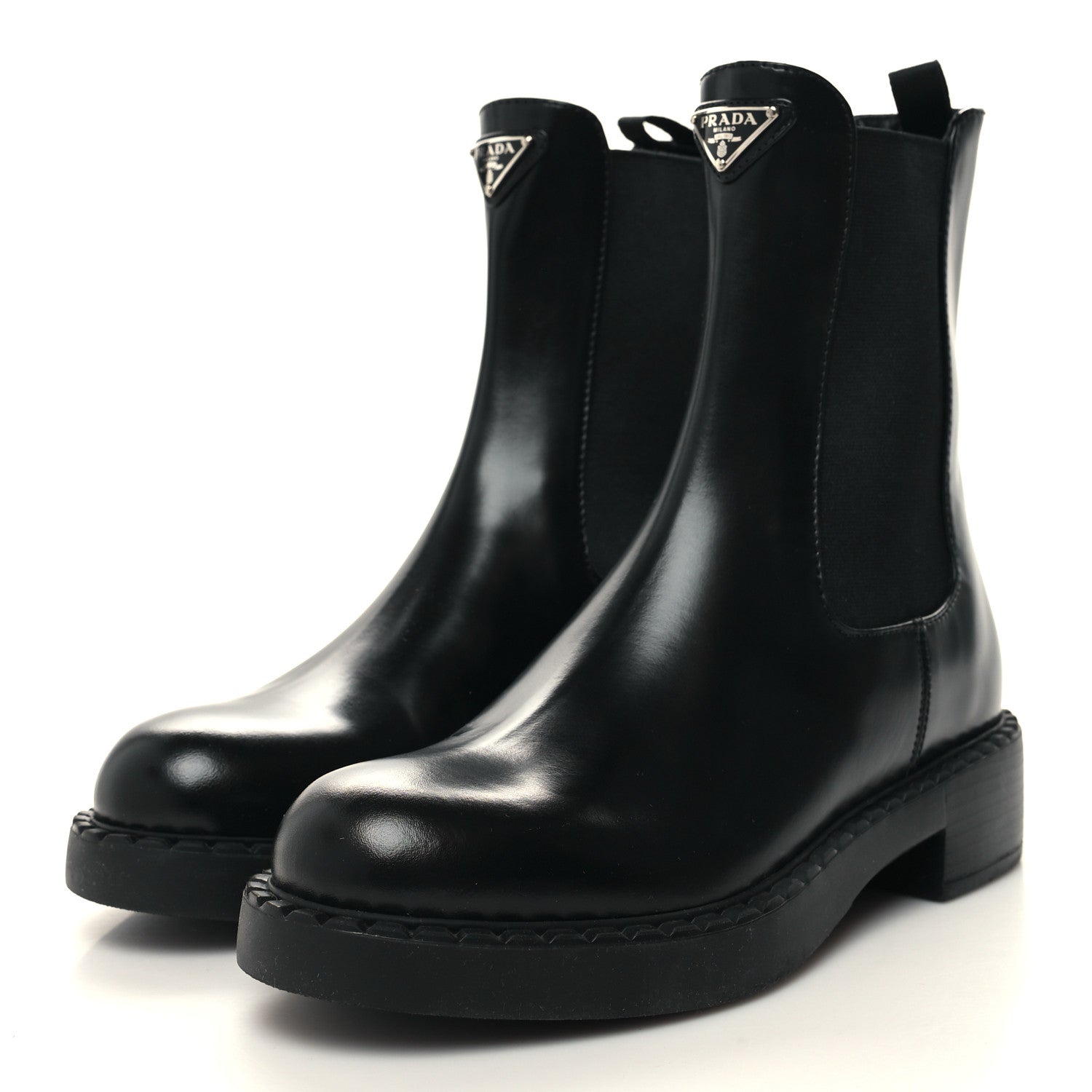 Prada Spazzolato Metal Triangle Logo 50mm Chelsea Boots 38 Black 3 of 8