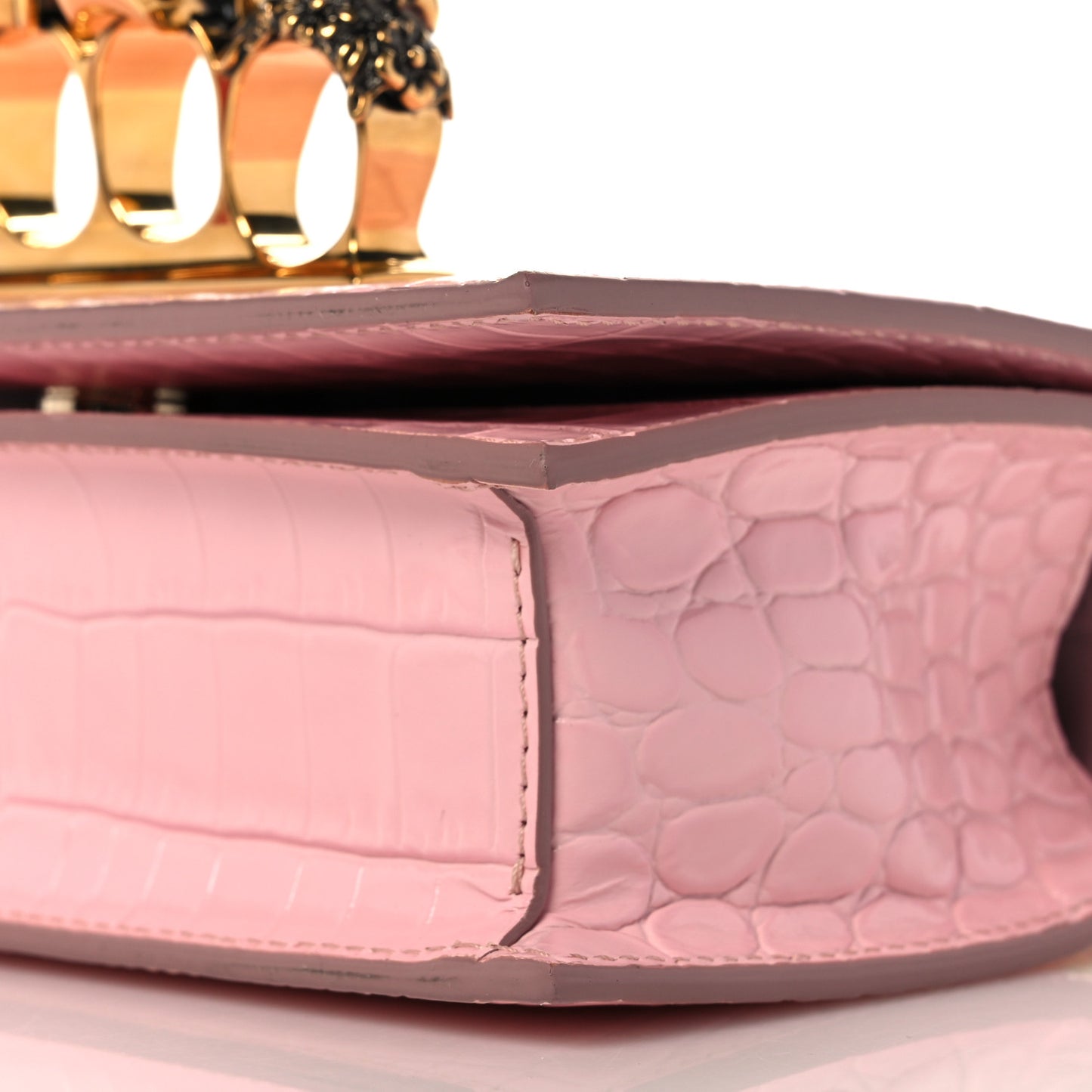 Calfskin Crocodile Embossed Knuckle Shoulder Bag Light Pink