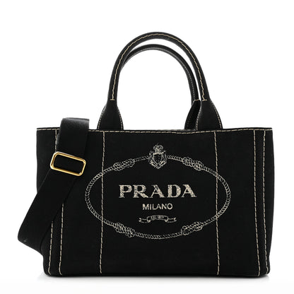 Prada Canapa Small Logo Tote Black Talco 1 of 14