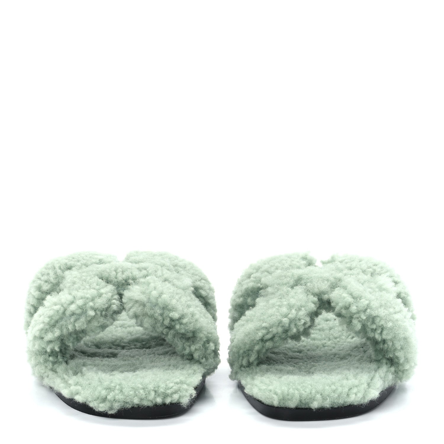 Hermes Woolskin Oran Sandals 37 Vert D'Eau 2 of 8