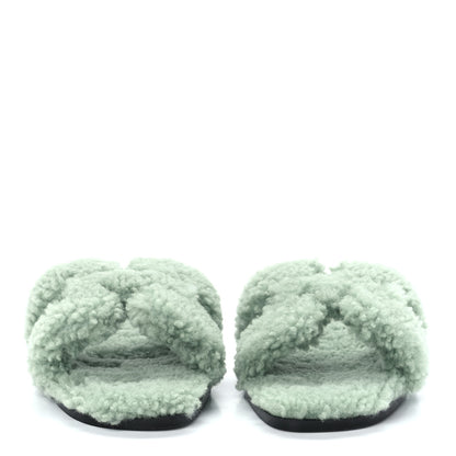 Hermes Woolskin Oran Sandals 37 Vert D'Eau 2 of 8