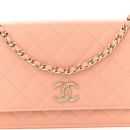 Chanel Caviar Quilted Perforated Metal CC Wallet On Chain WOC Beige 9 of 12