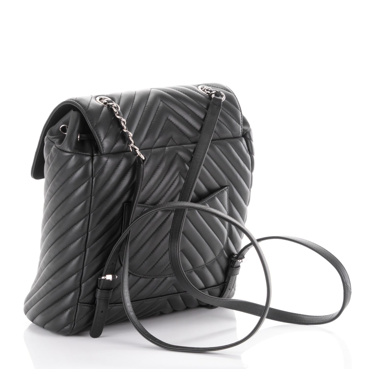 Calfskin Chevron Quilted Large Urban Spirit Backpack Black