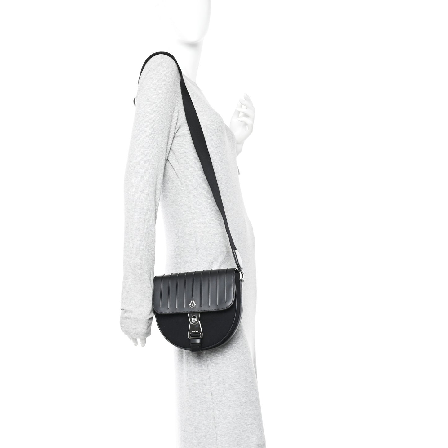 Calfskin Canvas Never Still Crossbody Flap Bag Black
