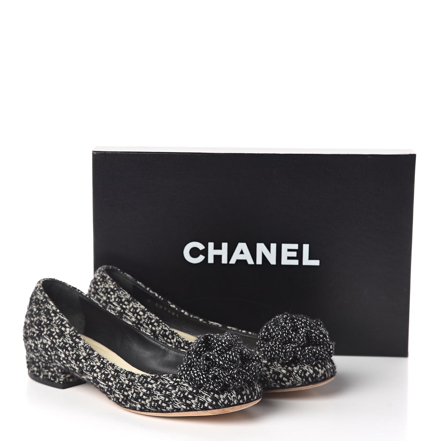 Tweed Camellia Ballerina Flats 36 Black