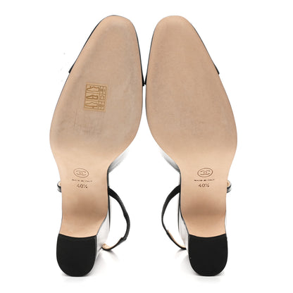 Chanel Goatskin Grosgrain Cap Toe CC Slingback Pumps 40.5 Black 6 of 10