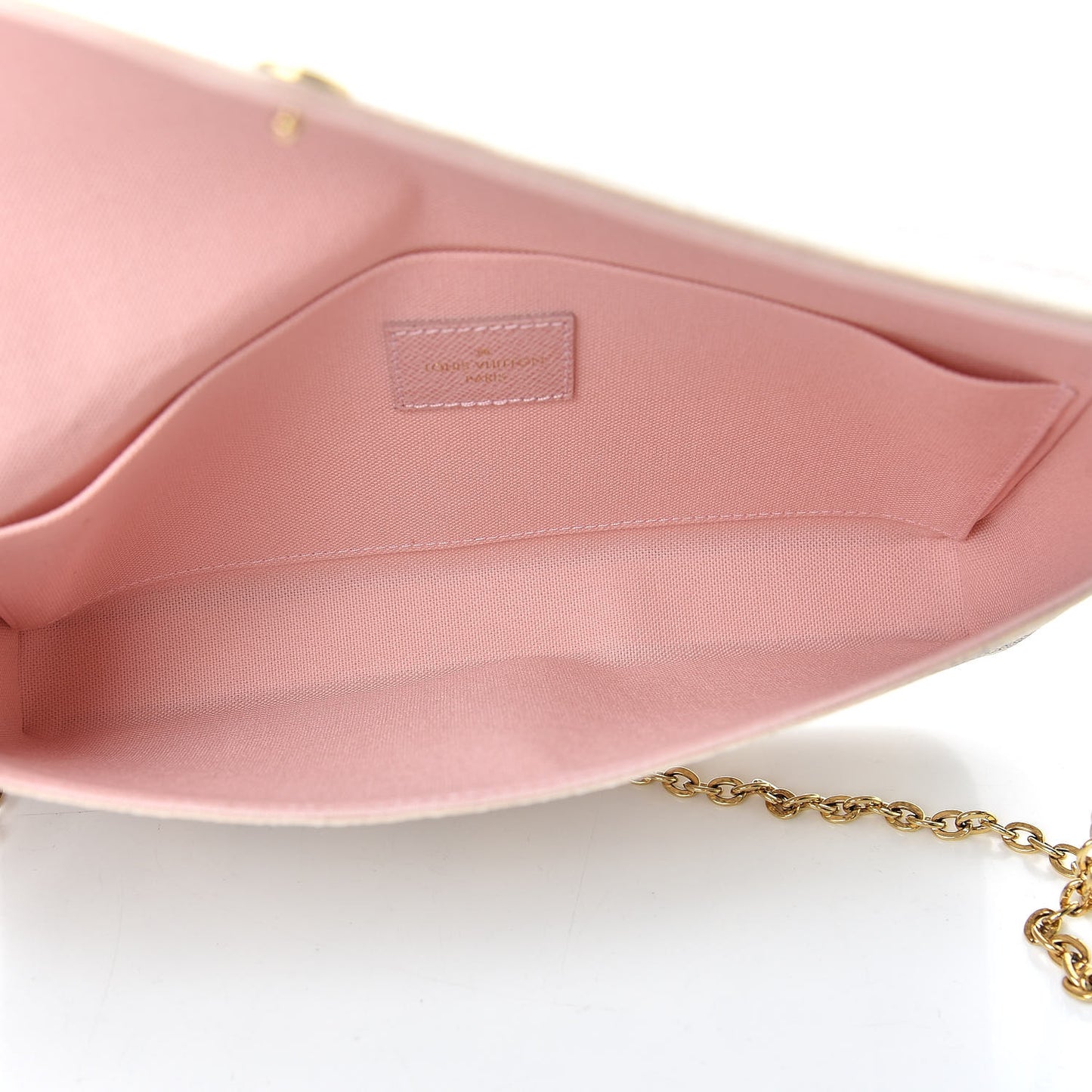Damier Azur Pochette Felicie Chain Wallet Rose Ballerine