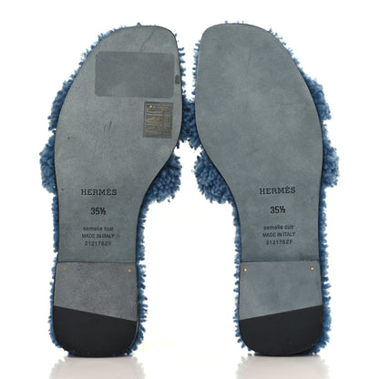 Hermes Woolskin Oran Sandals 35.5 Bleu 5 of 8