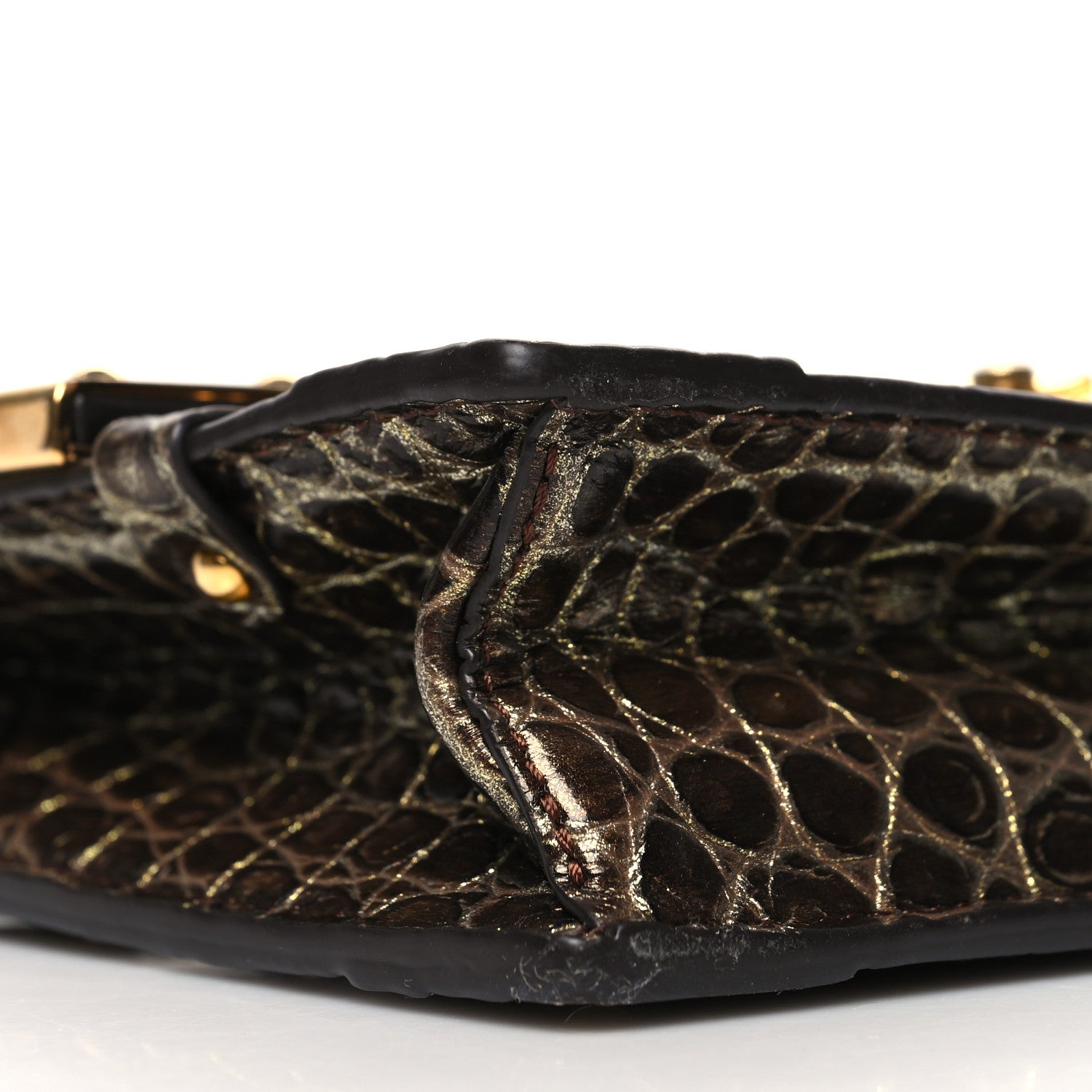 Louis Vuitton Crocodile Trunk Chain Wallet Gold Black 9 of 11