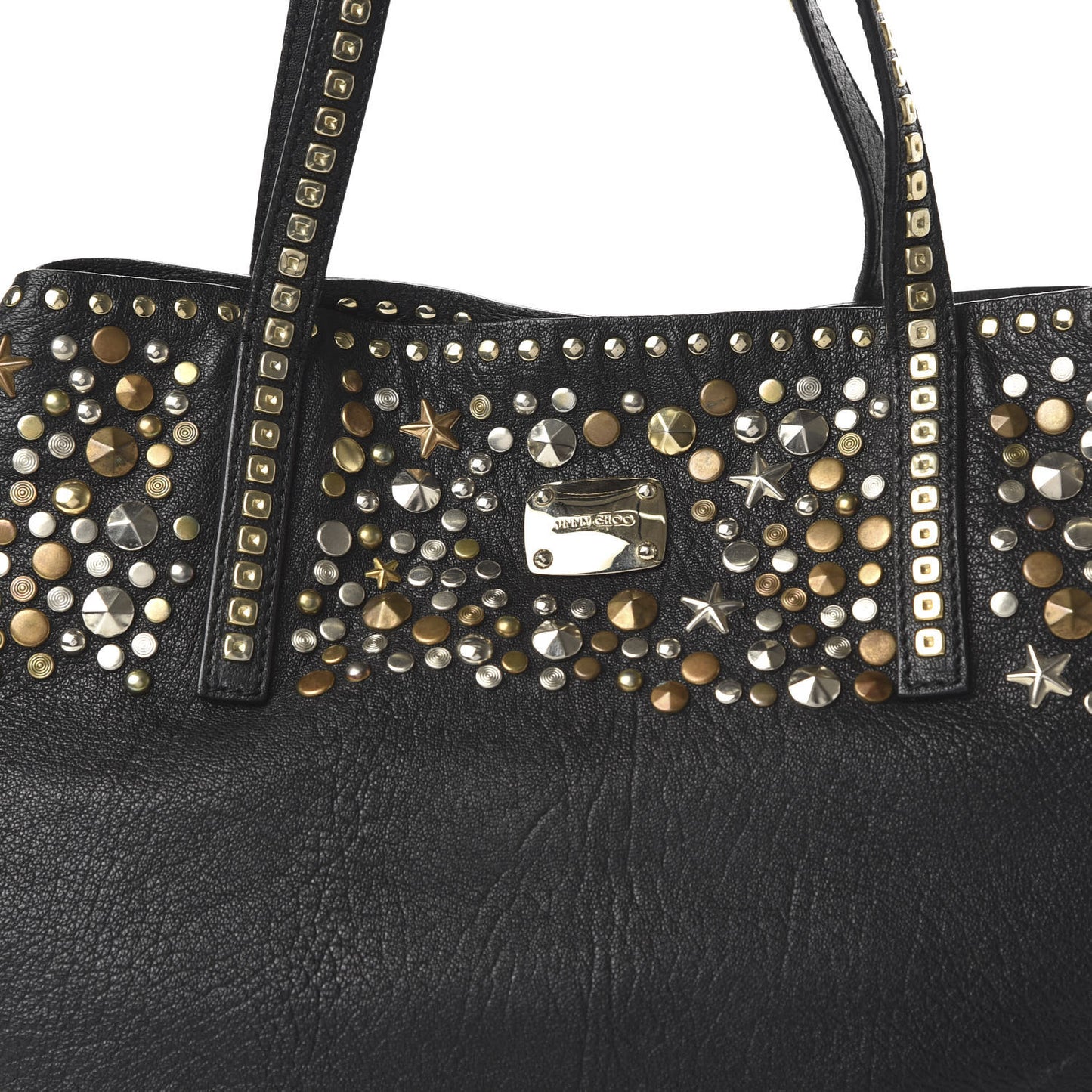 Grainy Calfskin Star Studded Tote Black