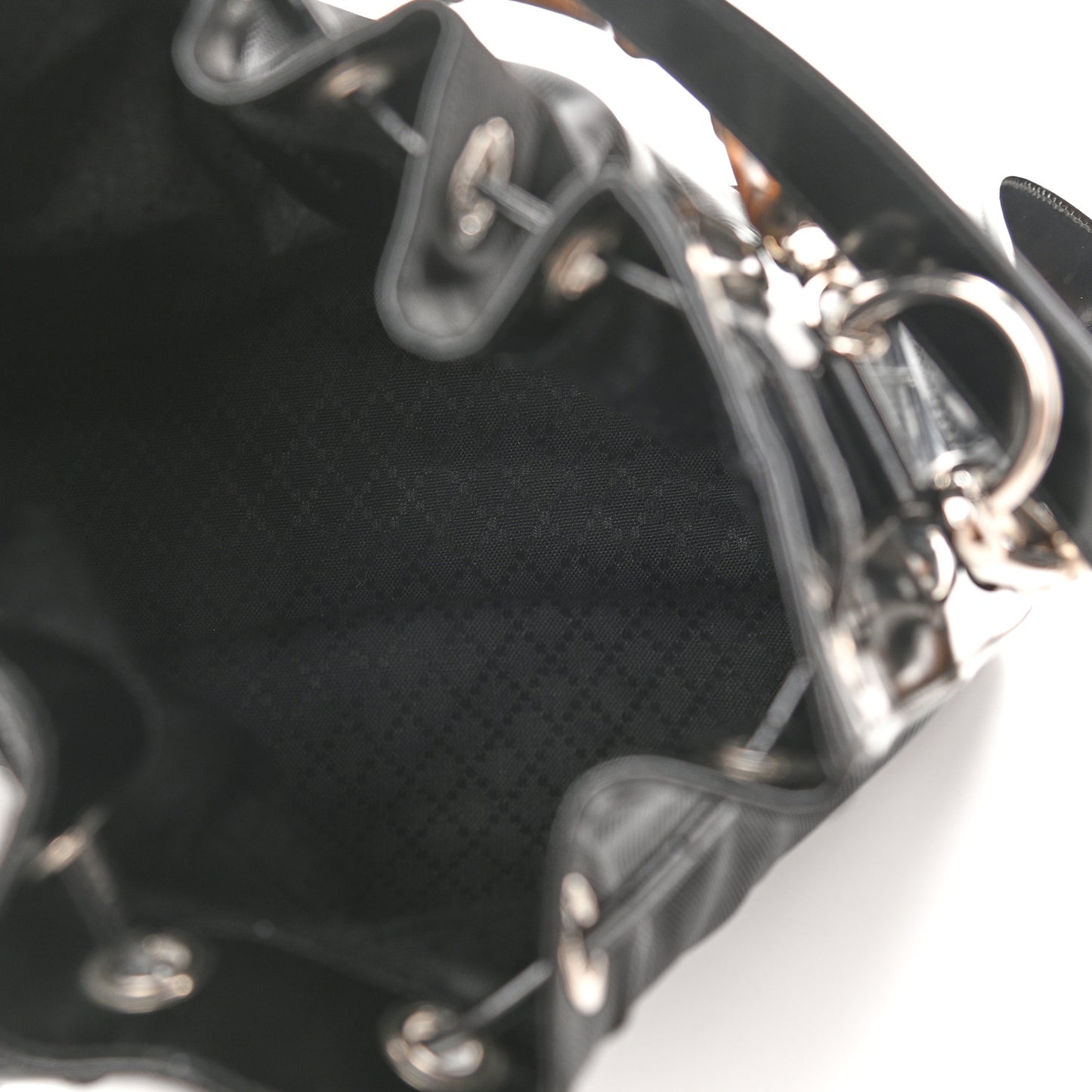 Nylon Bamboo Top Handle Bucket Bag Black