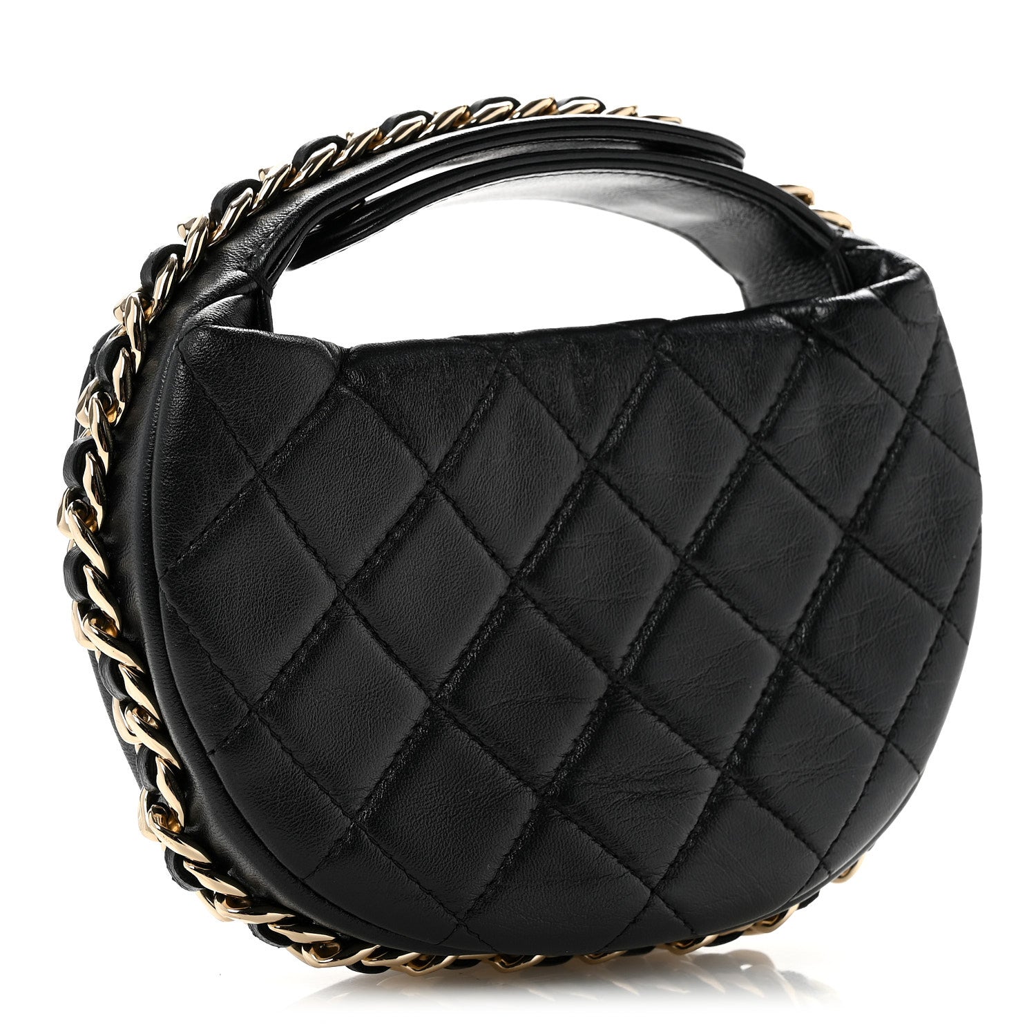 Chanel Lambskin Quilted Chain Around Pouch Hobo Black 3 of 10