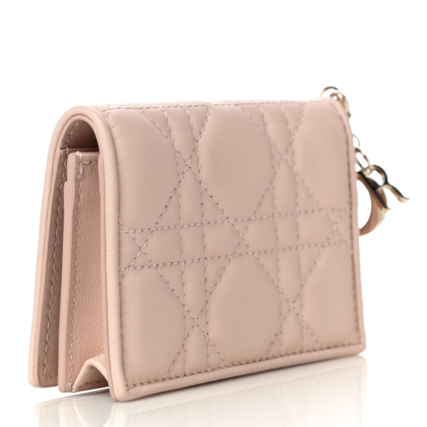 Lambskin Cannage Small Lady Dior Flap Card Holder Light Pink