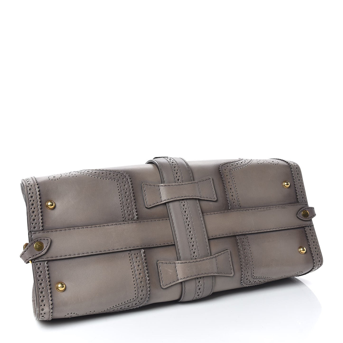 Calfskin Brogue Medium Stirrup Top Handle Bag Grey