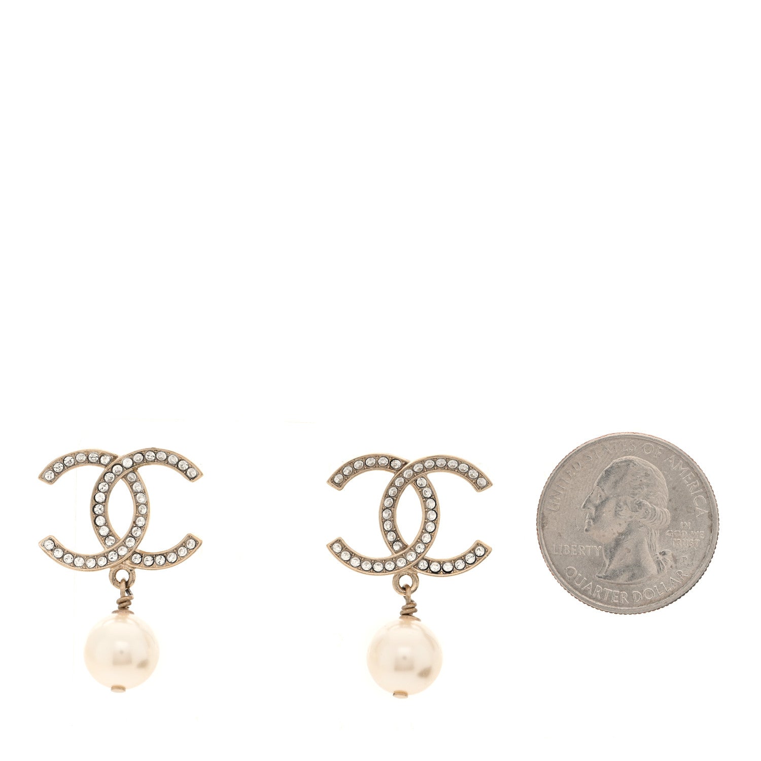 Chanel Crystal Pearl CC Drop Earrings Gold 2 of 5